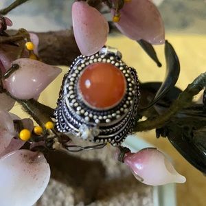 Vintage 925 carnelian poison ring